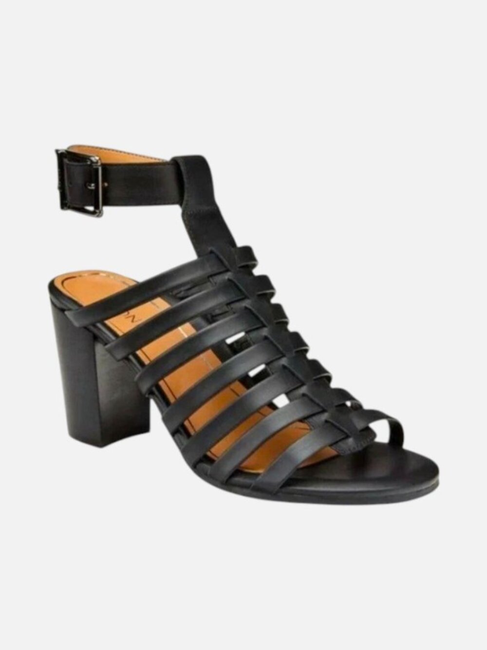 Vionic Sami Black Leather Strappy Caged Block Heels Women's Size 8 Quiet Luxury